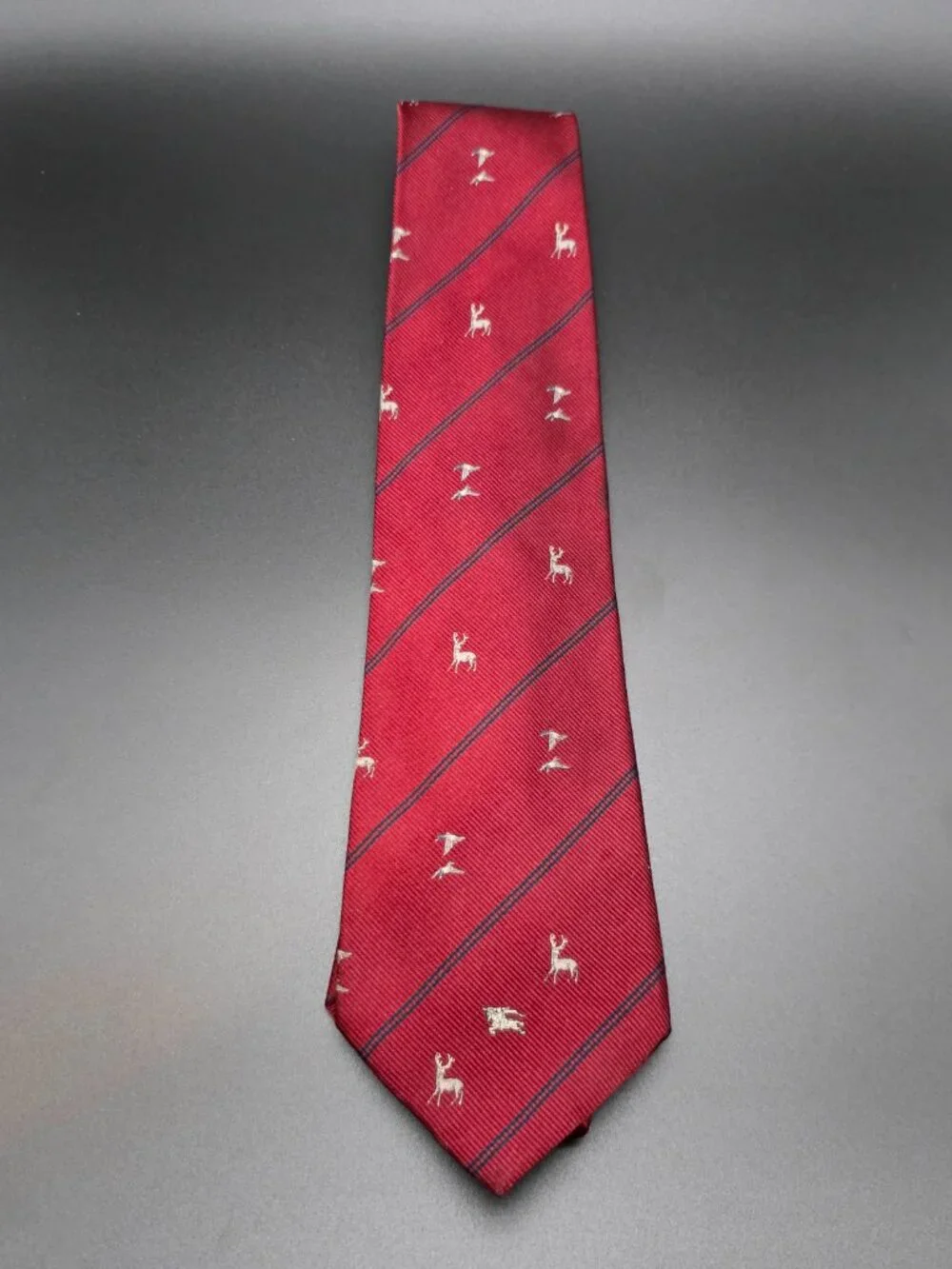 Vintage Burberrys 100% Silk Tie - Deer Buck & Mallard/Duck Pattern Red - England